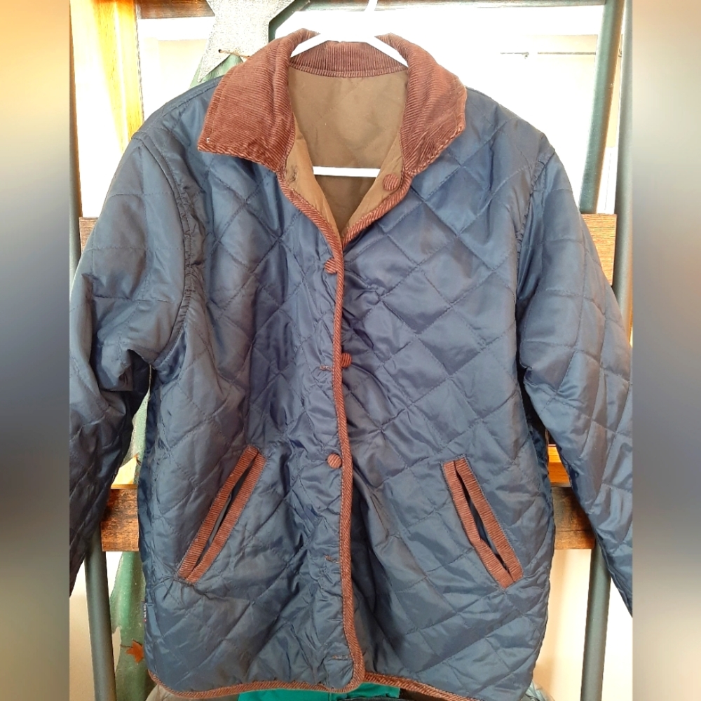 Boys Reversible Weather Resistant Quilted Barn Jacket Blue Brown